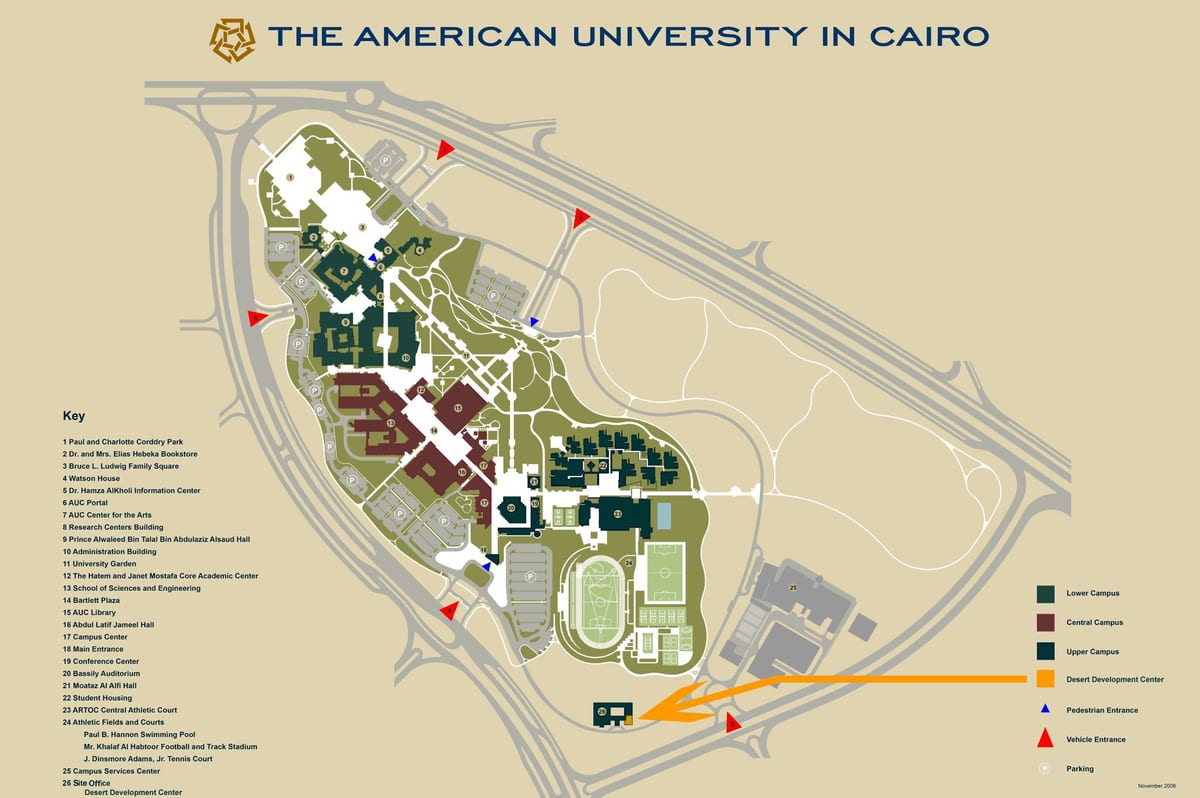 Kort af auc new cairo háskólasvæðinu